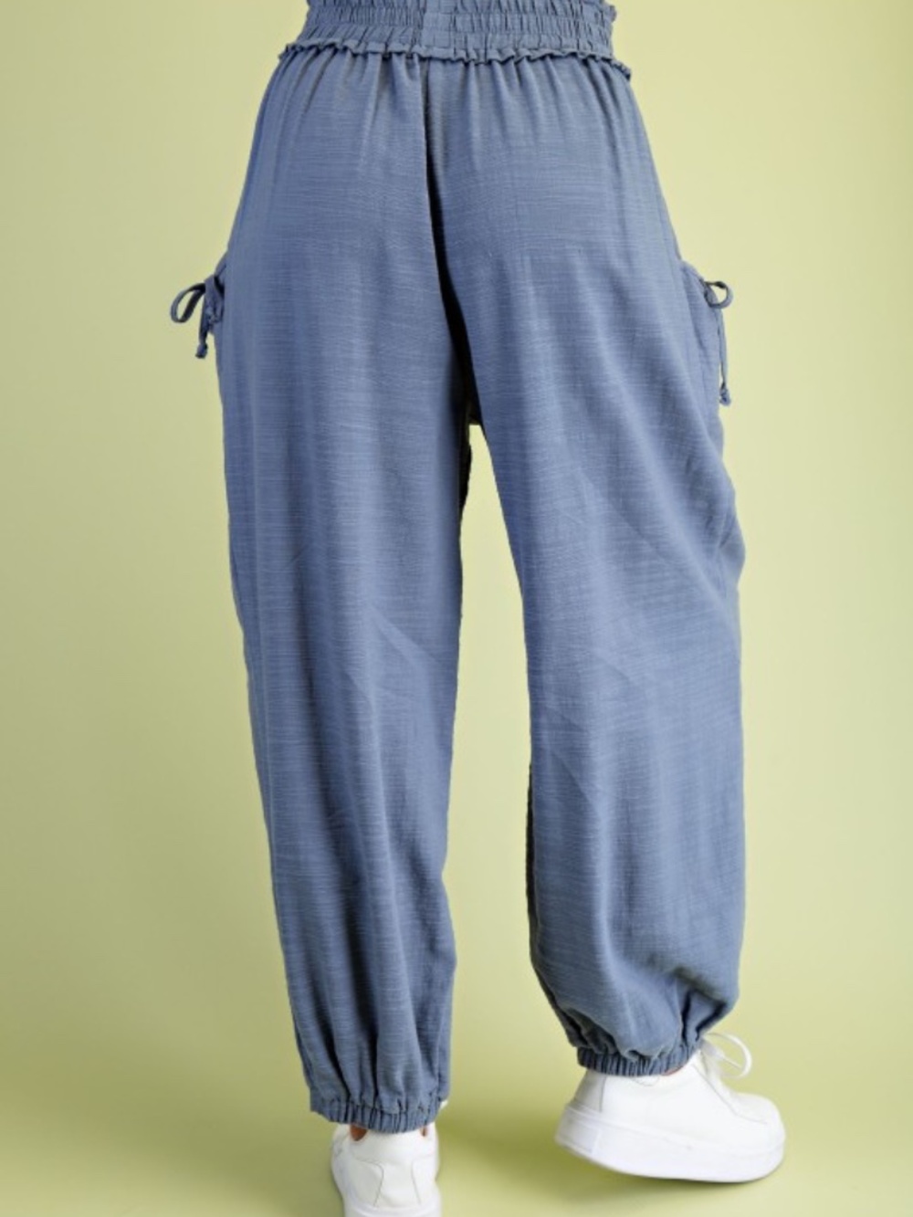 Gigio Slate Blue Relaxed Fit Side Pocket Cotton Pants - Picture 3 of 4